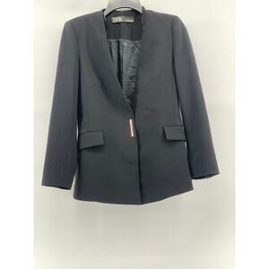 ZARA Women’s Black Solid Chic Collarless Long Sleeve Blazer SZ S